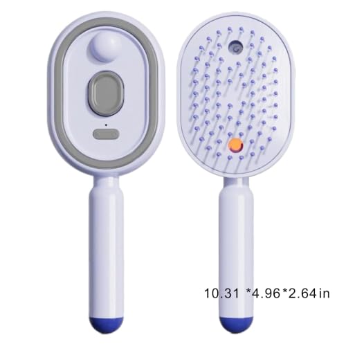 Rechargeable Steam Hair Straightener Brush,Straightener Brush with Mist Spray,Air Cushion Spray Detangler,Anti-Static,Self-Cleaning,Red Light Massage Comb for Frizzy Hair,Home Styling Tool(Purple) - Image 3