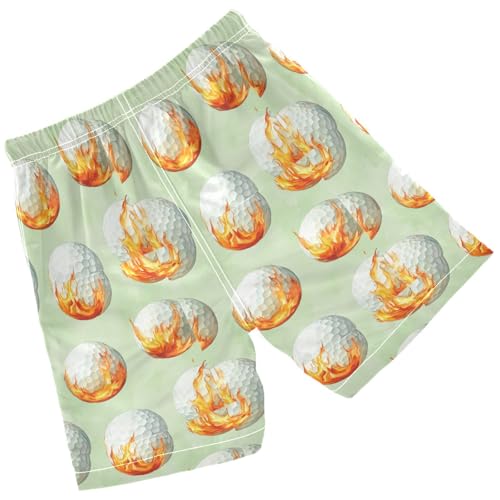 Pigsaly Boys' Swim Board Shorts Green Watercolor Fire White Golf Balls Boy's Swim Trunks Kids Swimwear M2