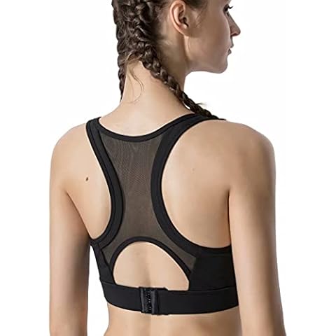 LULUWINGX Women High Impact Sports Bra Adjustable Mesh Racerback Supportive Wireless Padded Bra for Yoga Running Training Fitness Everyday Use(X-Large) Black Cover