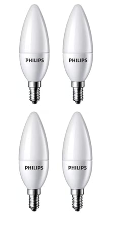 PHILIPS 4-Watt 400-lumen Frosted Candle E14 Base (Cool White, Pack of 4) - Decorative, Ambience for Chandeliers, Wall lights, Desk lamps, Floor lamps