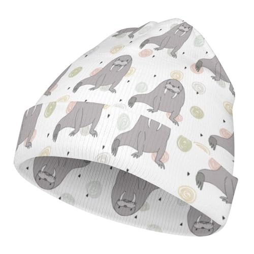 Seal and Walrus Pattern Kids Beanie Hat for for Girls Boys Children Cap Winter Knitted Chemo Cancer Headwear Accessories Gifts Decoration Black