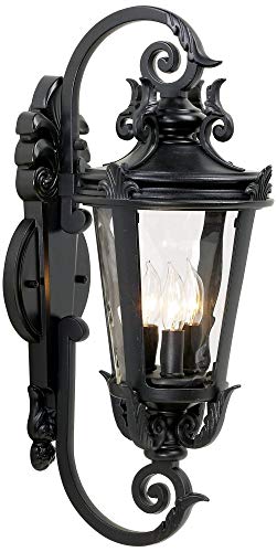 John Timberland Casa Marseille European Outdoor Wall Light Fixture Mediterranean Black Scroll Arm 21 1/2" Clear Hammered Glass for Exterior House Porch Patio Outside Deck Garage Front Door Home