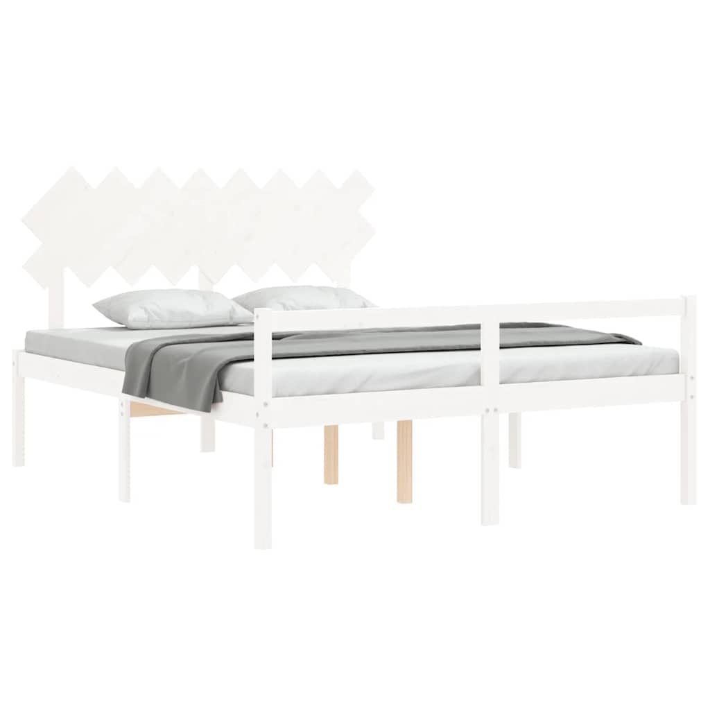 Seniorenbett 160x200 cm Weiß Massivholz Kiefer mit Kopfteil robuster Lattenrost Stauraum Schlafzimmer Möbel seniorengerecht Plattformbett