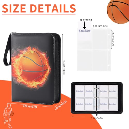 Image of 4 Pocket Basketball Card Binder with Full Zipper, Holds 400 Cards | 50 Removable Acid-Free & PVC-Free Card Pages, Durable PU Leather Cover for Long-Term Card Storage and Protection