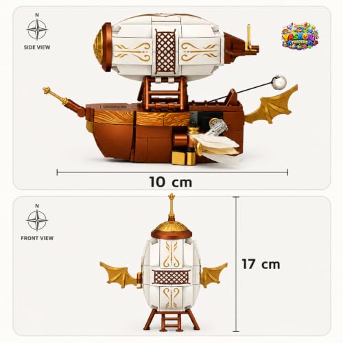 Image of Yashoni Airship Building Blocks Set - 185 Pcs Steampunk 2-in-1 Model Kit | Pull String Propeller Action, STEM Construction Toy for Kids 6+ Boys & Girls | Educational 3D Building Kit, Gift