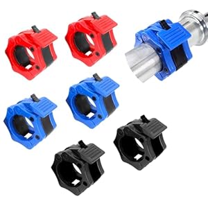 YWKJDDM Olympic Barbell Clips, 25mm/1 Inch Barbell Lock Clamps, 3 Pair (Black, Red, Green) for Pro Crossfit Strong Lifts and Olympic Training