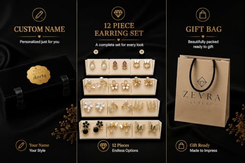 Image of Customise 12 Pairs Earrings Set for Women with Jewellery Box | korean earring Stylish Stud, Pearl, Drop & Designer Earrings | Premium Gift Set for Girls | Birthday, Anniversary and gifting |