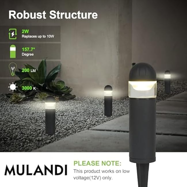 LED Landscape Bollard Pathway Light, 2W, DC 12V Low Voltage Path Lighting Outdoor Waterproof, Die-Casted Aluminum Housing for Garden Light, 3000K Warm White Pack of 2