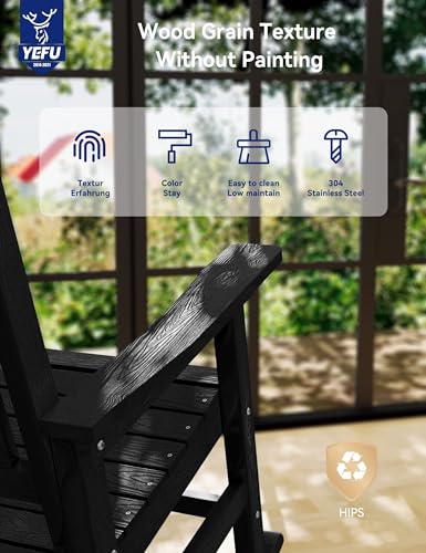 YEFU-Outdoor-Rocking-Chair-Set-of-2Poly-Lumber-Patio-Rocker-Chair-with-High-BackPoly-Rocking-Chair-Look-Like-Real-WoodWidely-Used-for-Lawn-PorchBackyardIndoor-and-GardenBlack YEFU Outdoor Rocking Chair Set of 2Poly Lumber Patio Rocker Chair with High BackPoly Rocking Chair Look Like Real WoodWidely Used for Lawn PorchBackyardIndoor and GardenBlack