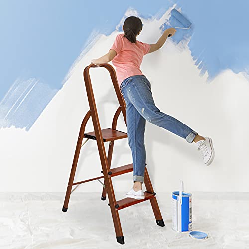 LUISLADDERS 3 Step Ladder Woodgrain Aluminum Lightweight Ladders Folding Step Stool for Home and Kitchen Ladder 330lb