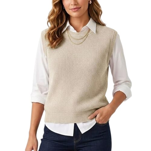 Grewear Sleeveless Crew Neck Knit Sweater for Women, Soft Lightweight Pullover Top, Elegant Summer Knitwear, Trendy and Stylish Knitwear for Fall, Winter, and Everyday Wear Oatmeal XL by Grewear - Used condition - US$28.44