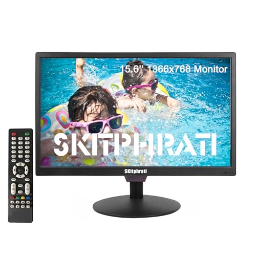 SKitphrati 15.6 Inch Small Monitor 1366x768 TN Screen Display Mini Monitor with HDMI VGA BNC Ports, VESA Mounting, LED Monitor for PC, Laptop and Computer, Built in Speaker by SKitphrati - Used condition - CA$66.99