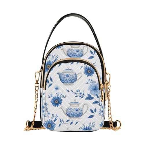 senya Teapot and Flowers Crossbody Handbags for Women Casual Leather Shoulder Phone Purse
