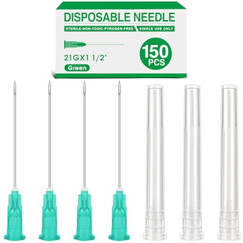 Image of TENKAIWICK Industrial Liquid Dispensing Tip, 21 Ga 1.5 Inch, for Adhesive, Lubricant & Lab Fluid Dispensing, 150 Pack, Individually Wrapped