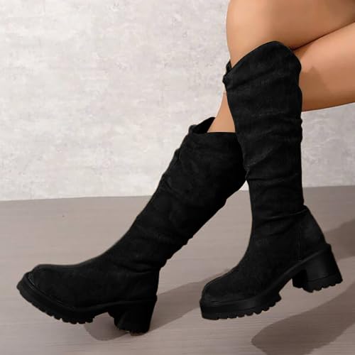 Botas de plataforma para mujer con tacón en bloque y botas altas de equitación 5