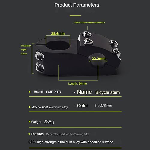 Elvaesther 22.2mm Bike Stem Short MTB Handlebars Riser Aluminum Alloy Fixed Gear Bicycle Stem for Bicycle Road Bike MTB Bright Black - Thumbnail 5