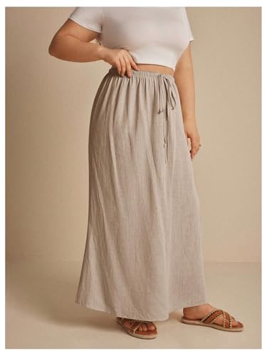 GORGLITTER Women's Plus Size Linen Skirts Drawstring Elastic Waist Boho Vacation Maxi Skirt2