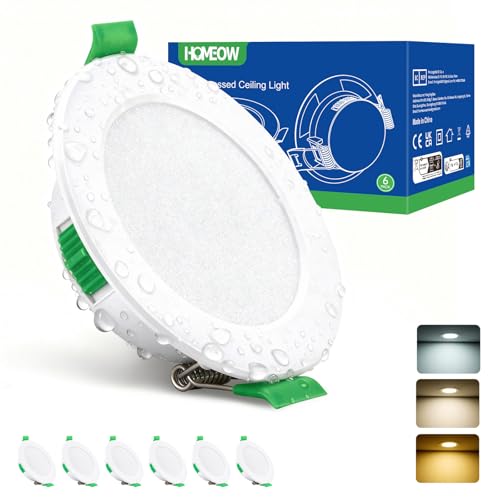HOMEOW LED Einbaustrahler 230V, 5W 400LM LED Spot 68mm - 78mm Lochmaß, IP44 Warmweiß Neutralweiß Kaltweiß Deckenspots, 24mm Ultra Flach Einbauleuchten für Badezimmer Küche, 6er Set HOMEOW LED Einbaustrahler 230V, 5W 400LM LED Spot 68mm - 78mm Lochmaß, IP44 Warmweiß Neutralweiß Kaltweiß Deckenspots, 24mm Ultra Flach Einbauleuchten für Badezimmer Küche, 6er Set