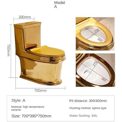 WOTZOV Modernes WC mit Doppelspülung und vergoldetem Design, Doppelspülung in universeller Höhe mit stummer Keramiktoilette für das Badezimmer zu Hause，B 700x385x780mm – Bild 5