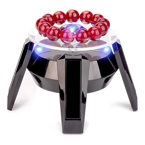 Miriam Song ROTATING DISPLAY STAND WITH LIGHT,Solar Powered LED Turntable Light for Jewelry, Watch, Necklace and Bracelet,Blue Light Enhances Showcase