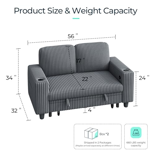 Image of LINSY HOME Sectional Sleeper Sofa Pull Out Couches for Living Room (Grey, Storage) | Pull Out Sofa Bed
