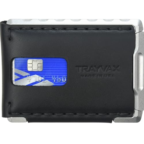 Image of Trayvax Venture Billfold Wallet, Front Pocket Money and Credit Card Holder, Minimalist Slim Leather Metal Wallet for Men and Women, Latigo Black, Billfold