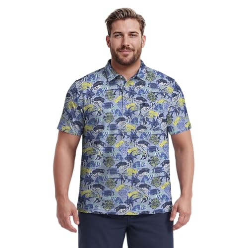 IZOD Men's Big & Tall Sunshield Performance Button Down Short Sleeve Shirt, Chambray Blue, 3X-Large Big