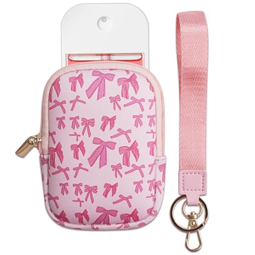 Elyndor Hand Sanitizer Spray Case Compatible with Touchland Hand Sanitizer Power Mist & Glow Mist 1 FL OZ/30 mL Sanitizer Holder with Keychain for Travel Size Makeup Bag for Women Gift (Pink Bows)