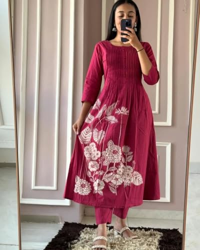 Image of GoSriKi Women's Viscose Anarkali Kurta Set with Dupatta | Anarkali Suit for Women Cotton | Kurta Palazzo Dupatta Set | 3 Piece Ethnic Wear for Festival & Party | Anarkali Suit for Women