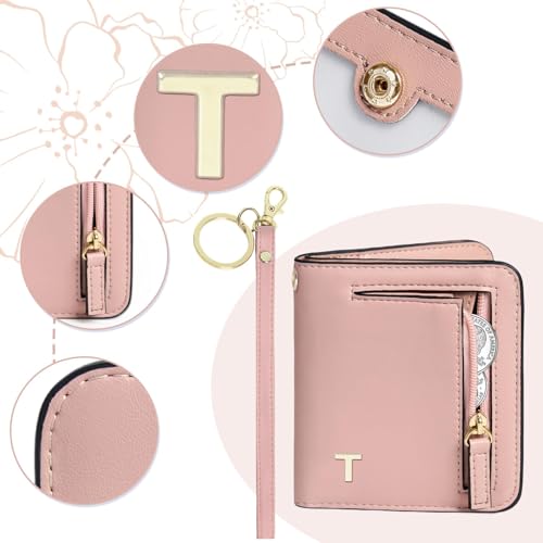 Image of COSHAYSOO Initial Teen Girl Wallets RFID Slim Wristlet Keychain Personalized Easter Basket Stuffers Birthday Gifts for 8 9 10 11 12 13 14 15 16 17 18 Year Old Teenage Girls, Pink Letter T