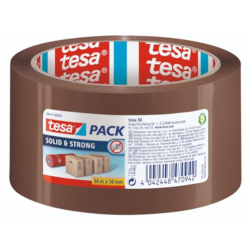 tesapack Solid & Strong - leise abrollbares Paketband/Packband zum sicheren Verschließen von Paketen. Verfügbar in: Transparent und Braun