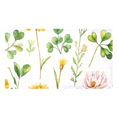 Alfombrillas antideslizantes para bañera de 15.7 x 27.9 pulgadas, plantas y flores de hierbas pintadas en acuarela, alfombra de baño rectangular de PVC, lavable a máquina para baño