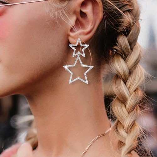 Star Dangle Drop Earrings - Simple Hollow Pentagram Hoop Earrings, Exaggerated Big Lightweight Anti-sensitive Jewelry for Women4