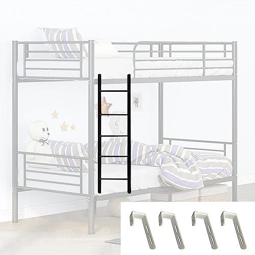 Black Bunk Bed Ladder for Loft & Motorhome, 4/5 Step Space-Saving Climb Ladder with Hooks for Twin Dorm Beds - Sturdy & Easy to Install