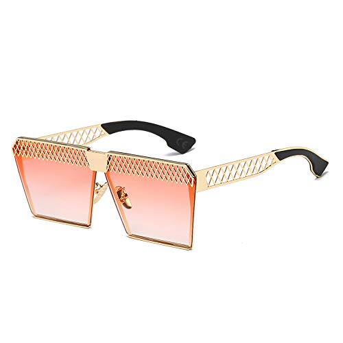Preisvergleich Produktbild AMZTM Polarisierte Sonnenbrille für Damen Mode Hohle Design Quadratischer Metallrahmen Brille Übergroße Flache Brille (Gold Rahmen Rot Verfärben Linse)
