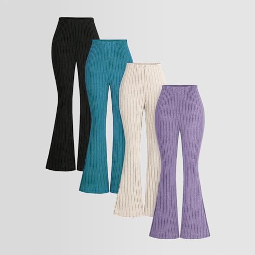 4 Pack Girls Leggings Kids Fall Ribbed Knit Bell Bottoms Leggings Comfort Stretch Flare Pants Dance Activewear Tights2
