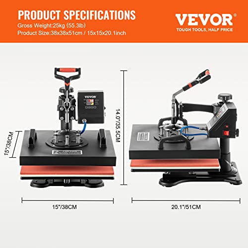 Vevor 15X15 SUBLIAMTION PRINTER Heat Press Machine - 6 In 1 Combo Heat Press Sublimation Machine For Diy T-Shirts/Hats/Mugs/Heat Transfer Projects thumb #6