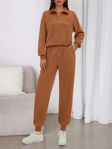 BTFBM Women's 2 Piece Tracksuit Fall Outfits 2025 Long Sleeve Half Zip Sweatshirt Sweatpants Lounge Set Sweatsuits