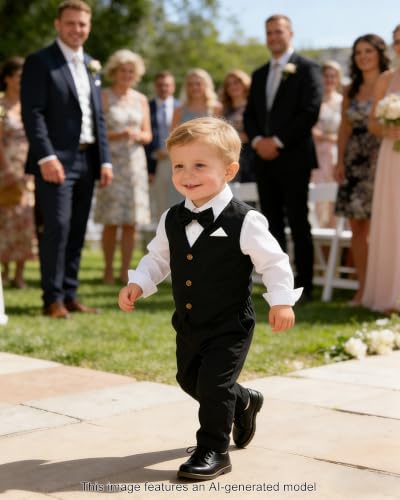 Image of SANGTREE Boys Suit Cotton Linen Formal Set Baby Boy Dress Clothes Gentleman Wedding Ring Bearer Outfits, 3 Months - 9 Years