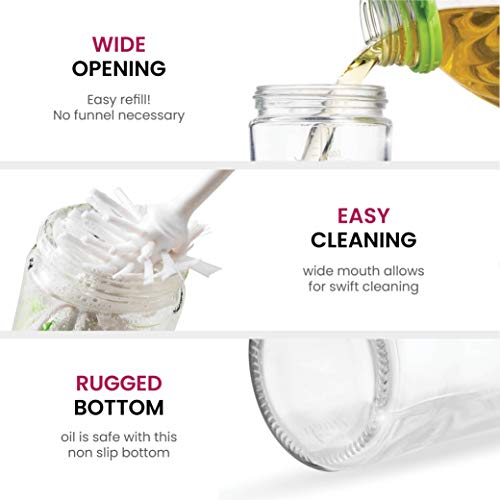 Superior Glass Oil and Vinegar Dispenser, (set of 2) Modern Olive Oil Dispenser, Wide Opening for Easy Refill and Cleaning, Clear Lead Free Glass Oil Bottle, Pouring Spouts, 18 Oz. Cruet Set