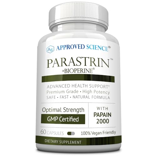 Approved Science Parastrin - Intestinal Detox Cleanse for Humans - Sweet Wormwood Capsules Black Walnut Hull Clove Garlic Pumpkin Papain 2000 BioPerine - Men and Women - Vegan - 60 Capsules