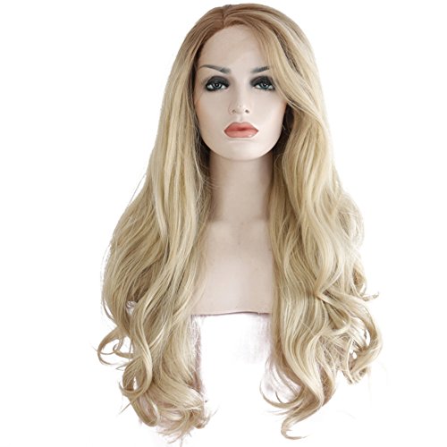Ebingoo Blonde Ombre Lace Front Wigs Side Part Natural Long Wave Synthetic Heat Resistant Fiber Wig for Women 24 Inch