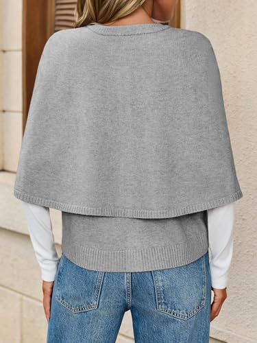 Image of Saodimallsu Womens Cropped Cape Cardigan Button Up Crew Neck Jacket Shawl Fall Trendy Knit Sweater