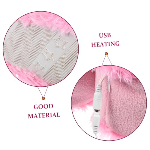 Chaussures chauffantes USB avec câble détachable en peluche légère rose - 5