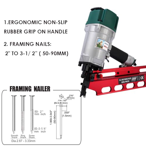 Image of Mexican Style 9021NS Framing Nailer 21 Degree 3-1 /2 inch with Depth Adjustment Professional Air Nail Gun, San Judas Tadeo