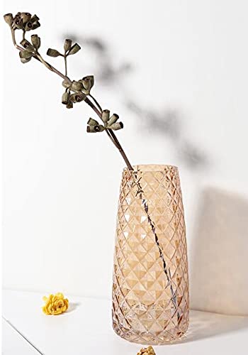 Luxspire Glass Vase, Ins Style Pineapple Pattern Irised Crystal Clear Floral Flower Plant Decorative Container for Home Office Desk Decoration, Ideal Gifts for Birthday Wedding Housewarming - Amber - Afbeelding 4