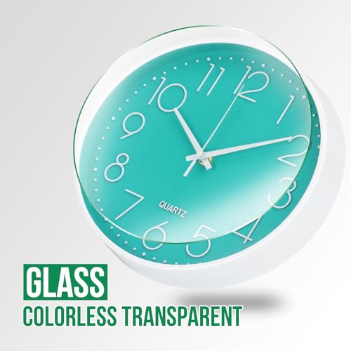 Image of Wall Clock Non-Ticking Silent Modern Simple Style Round Decor Clock Stereoscopic Dial Quartz Wall Clocks for Home /Office /School /Living Room /Bedroom /Kitchen (Turquoise, 12inch)
