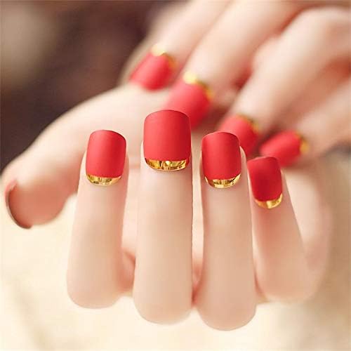 24pcs/set Short Matte False Nail Tips French Fake Nail for Women Press On Nails Fake Fingernails Full Cover Decals Deep Red - Image 4