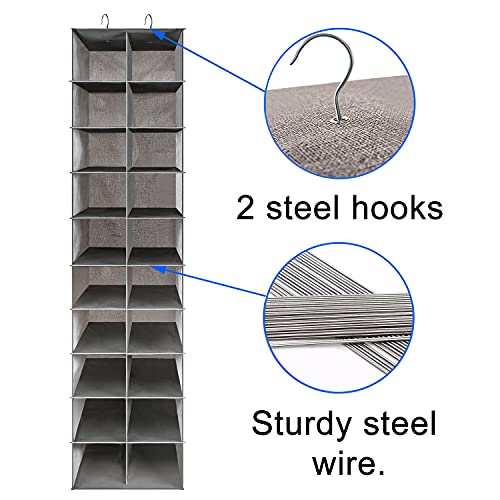 Libeder Hanging Shoe Organizer For Closet, Hanging Closet Organizers 20 Section Shoe Shelves, Space Saving Shoe Holder & Storage, Grey, 12''W×12''Dx 50''H #TOP6