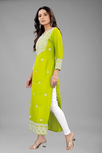 Image of Women's Rayon Embroidered Straight Kurti Under 499 Designer Attractive Look Women's Kurta